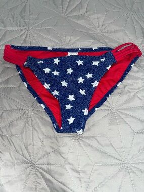 SO Blue Star Print Bikini Bottoms with Red Trim